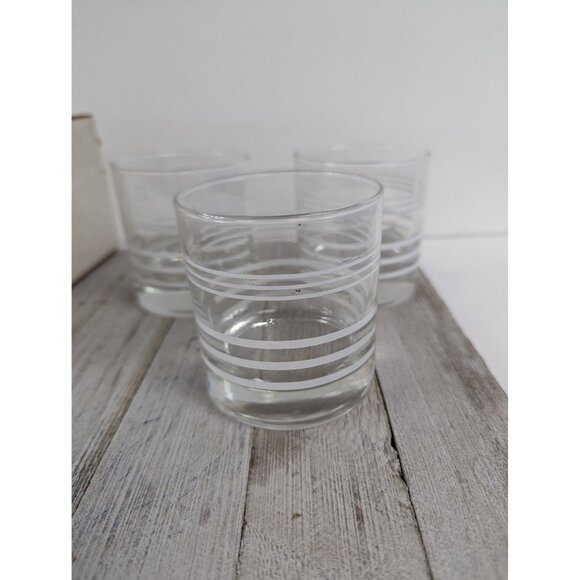 Fiesta Vintage Ice White Set of 3 Double Old Fashion Striped Glasses Original Bo - Picture 2 of 6